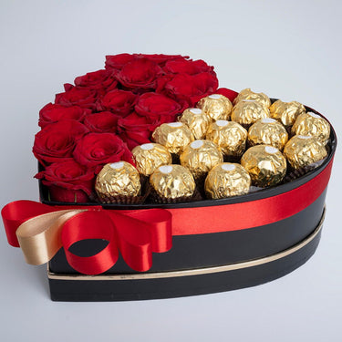Red Roses & Ferrero Rocher in Heart-Shaped Box